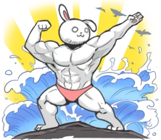 🌊 Hase, Muskeln, Badeanzug, Strand, Wellen, Cartoon whatsapp sticker