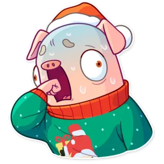 😨 babi, natal, topi santa, sweter, kartun, meriah, liburan, berkeringat, khawatir telegram sticker