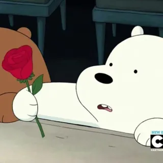 🖤 Ice Bear We Bare Bears Ice Bear, rose, We Bare Bears, cartoon, bear, flower, romantic telegram sticker