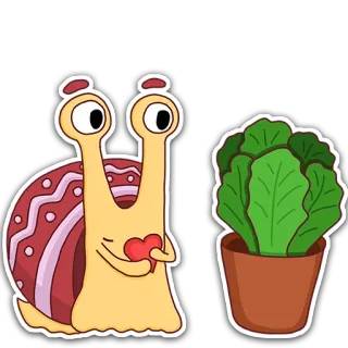 ❤️ caracol, coração, alface, planta, fofo, desenho animado, animal, jardim telegram sticker