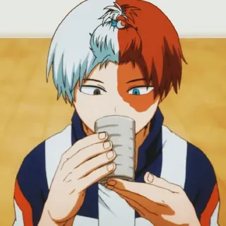 🍵 Shoto Todoroki My Hero Academia Anime, My Hero Academia, Shoto Todoroki, Quirk, Mitad Frío Mitad Calor, Bebiendo telegram sticker