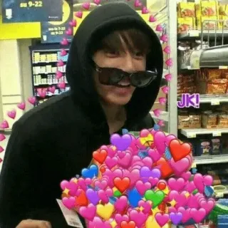 💜 JK! คน, แว่นกันแดด, เสื้อฮู้ด, หัวใจ, คนดัง, มีความสุข whatsapp sticker