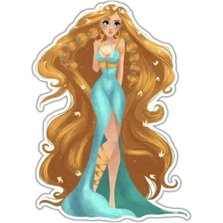😒 Frau, lange Haare, Kleid, Göttin, Fantasy, Illustration, Kunst, blond telegram sticker