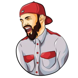 🤣 homem, barba, boné vermelho, sorrindo, desenho animado whatsapp sticker