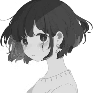 😣 Anime, Gadis, Sedih, Menangis, Hitam putih telegram sticker