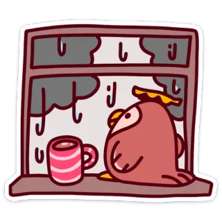 ☕ vogel, regentag, fenster, kaffee, traurig, süß whatsapp sticker