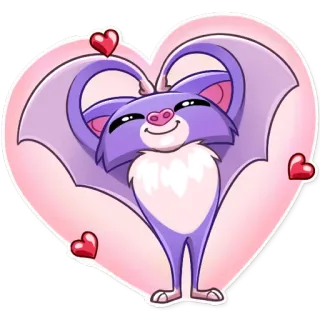 ❤ летучая мышь, сердце, мультфильм, любовь, милый, животное, наклейка telegram sticker