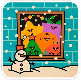 🎄 manusia salju, musim dingin, jendela, salju, liburan, kartun, lucu, ilustrasi telegram sticker
