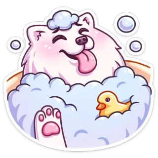 🛀 cachorro, banho, pato de borracha, bolhas, desenho animado, fofo, animal telegram sticker