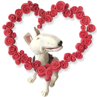😘 dog, bull terrier, heart, roses, clay, valentine, love, animal telegram sticker