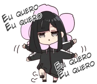 😩 Eu quero Eu quero Eu quero chibi, chica, lindo, quiero, rosa, flor whatsapp sticker