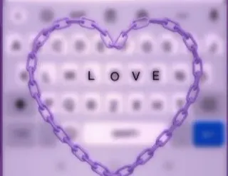 💖 LOVE tình yêu, trái tim, dây chuyền, màu tím, bàn phím telegram sticker