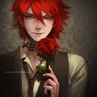 🥀 www.anikakikka.net Аниме, Рыжие волосы, Роза, Мужской, Персонаж, Цифровое искусство telegram sticker