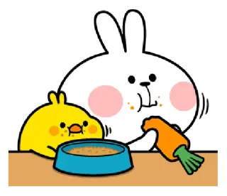 🥕 lapin, poussin, carotte, mignon, animal, nourriture whatsapp sticker