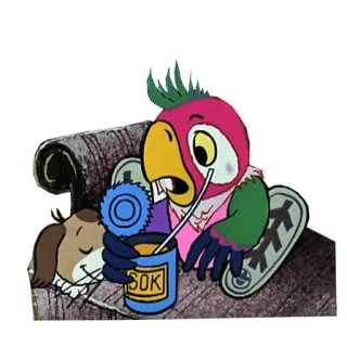 😵 SOK loro, perro, dibujo animado, jugo, animal whatsapp sticker