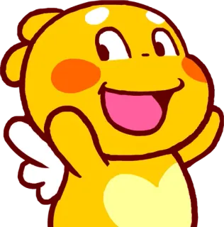 🤗 การ์ตูน, น่ารัก, สีเหลือง, ตัวละคร, ปีก, มีความสุข telegram sticker