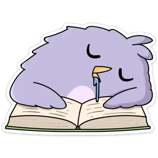 😴 นก, นอนหลับ, อ่านหนังสือ, หนังสือ, การ์ตูน, สติกเกอร์ telegram sticker