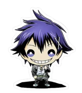 😁 Anime, Manga, Chibi, Lächelnd, Cartoon, Lila Haare, Charakter, Digitale Kunst whatsapp sticker