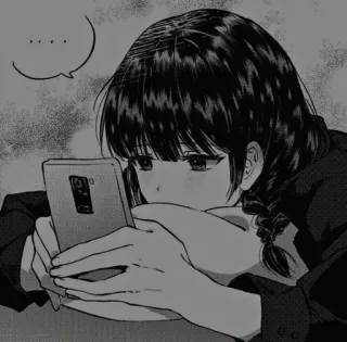 🧧 .... 动漫, 漫画, 女孩, 手机, 悲伤, 黑白, 卡通 telegram sticker