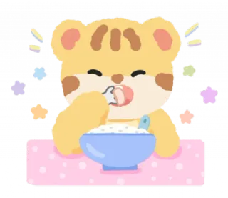 🐯 クマ, 食べる, ご飯, 可愛い, カワイイ, 食べ物, 動物 whatsapp sticker