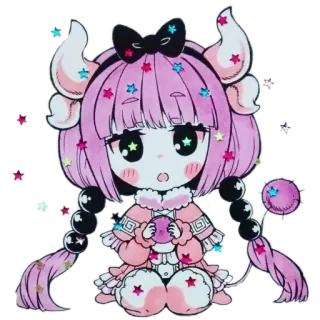 ✨ アニメ, かわいい, カワイイ, ちび, キラキラ, 星, ピンク, 角 telegram sticker
