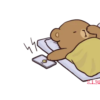 🔇 熊, 睡眠, 睡觉, 闹钟, 卡通, 可爱, 床, 电话 telegram sticker