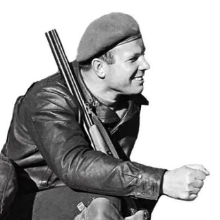 🔫 gun, man, beret, hunting, firearm, vintage telegram sticker