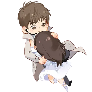 ❤️ Chibi, Anime, Abraço, Fofo, Casal, Romance, Desenho animado whatsapp sticker