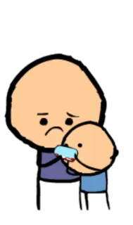 🍼 เศร้า, Cyanide and Happiness, การ์ตูน, หัวล้าน, คน, กอด telegram sticker
