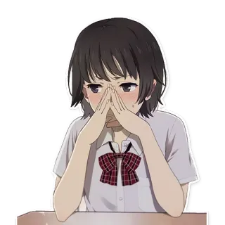 ☺️ chica anime, triste, pensando, uniforme escolar, dibujos animados, adolescente telegram sticker