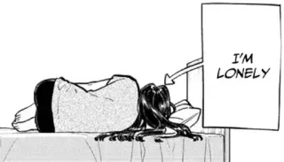 😔 I'M LONELY solitário, triste, isolamento, anime, mangá, melancolia whatsapp sticker