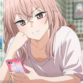 🎀 anime, gadis, rambut merah muda, imut, telepon pintar, kartun telegram sticker