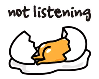 😐 Gudetama not listening gudetama, ovo preguiçoso, sanrio, não ouvindo, ovo, fofo, kawaii telegram sticker