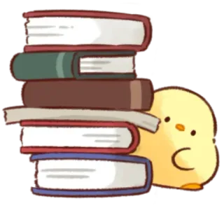 🤩 libros, pollito, pila, leyendo, lindo, dibujos animados, animal whatsapp sticker