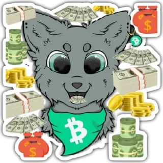 🐱 uang, dolar, crypto, mata uang, bitcoin, sukses, kekayaan, keuangan whatsapp sticker
