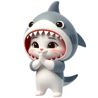 🙏 chat, requin, animal, mignon, dessin animé, mascotte, personnage telegram sticker