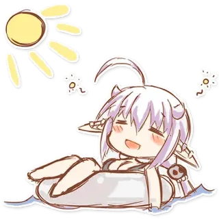 🤤 Anime, Chibi, Słodkie, Kawaii, Lato, Plaża, Relaks telegram sticker