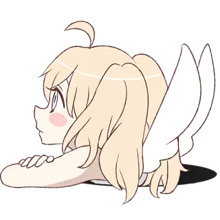 😇 Fille anime, Ange, Mignon, Allongé, Ailes telegram sticker