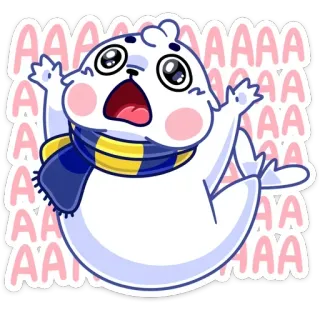 😲 AAAAAAA phoque, dessin animé, effrayé, mignon, panique, kawaii whatsapp sticker