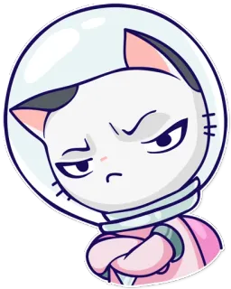 😒 gato, astronauta, espacio, enojado, dibujo animado, gatito, animal whatsapp sticker