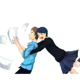 🖤 Animé, Manga, Étudiant, Salle de classe, Câlin, Papier telegram sticker