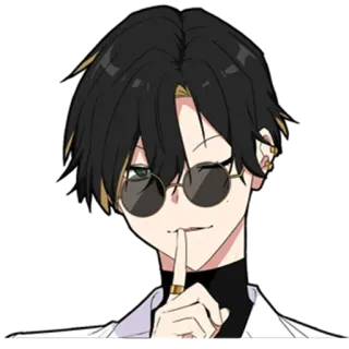😎 Аниме, Парень, Очки, Подмигивание, Тссс, Тишина, Молчание telegram sticker