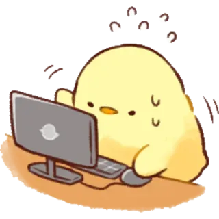 🤩 lindo, ordenador, pollito, kawaii, teclado, ratón, trabajo, sudando whatsapp sticker