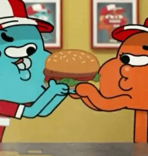 😄 The Amazing World of Gumball cartoon, Gumball, burger, food, hamburger, animated whatsapp sticker