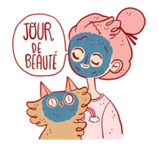 💅 JOUR DE BEAUTE красота, маска, кот, уход за кожей, уход за собой, иллюстрация, милый, расслабляющий telegram sticker