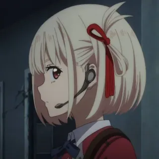 🎗 Chisato Nishikigi Lycoris Recoil アニメ, リコリス・リコイル, 錦木千束, キャラクター, 金髪, 赤い目, 可愛い telegram sticker