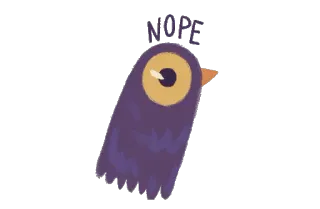 ❌ NOPE ptak, nie, odrzucenie, kreskówka telegram sticker