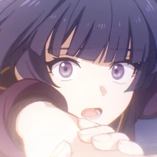 😲 animé, dessin animé, fille, femme, cheveux violets, jeu vidéo whatsapp sticker