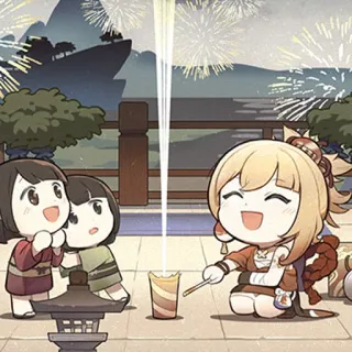☺️ Yoimiya Genshin Impact yoimiya, genshin impact, videojuego, anime, celebración, fuegos artificiales telegram sticker