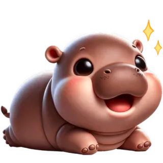 🤩 hipopótamo, fofo, desenho animado, animal, kawaii, adorável, feliz telegram sticker